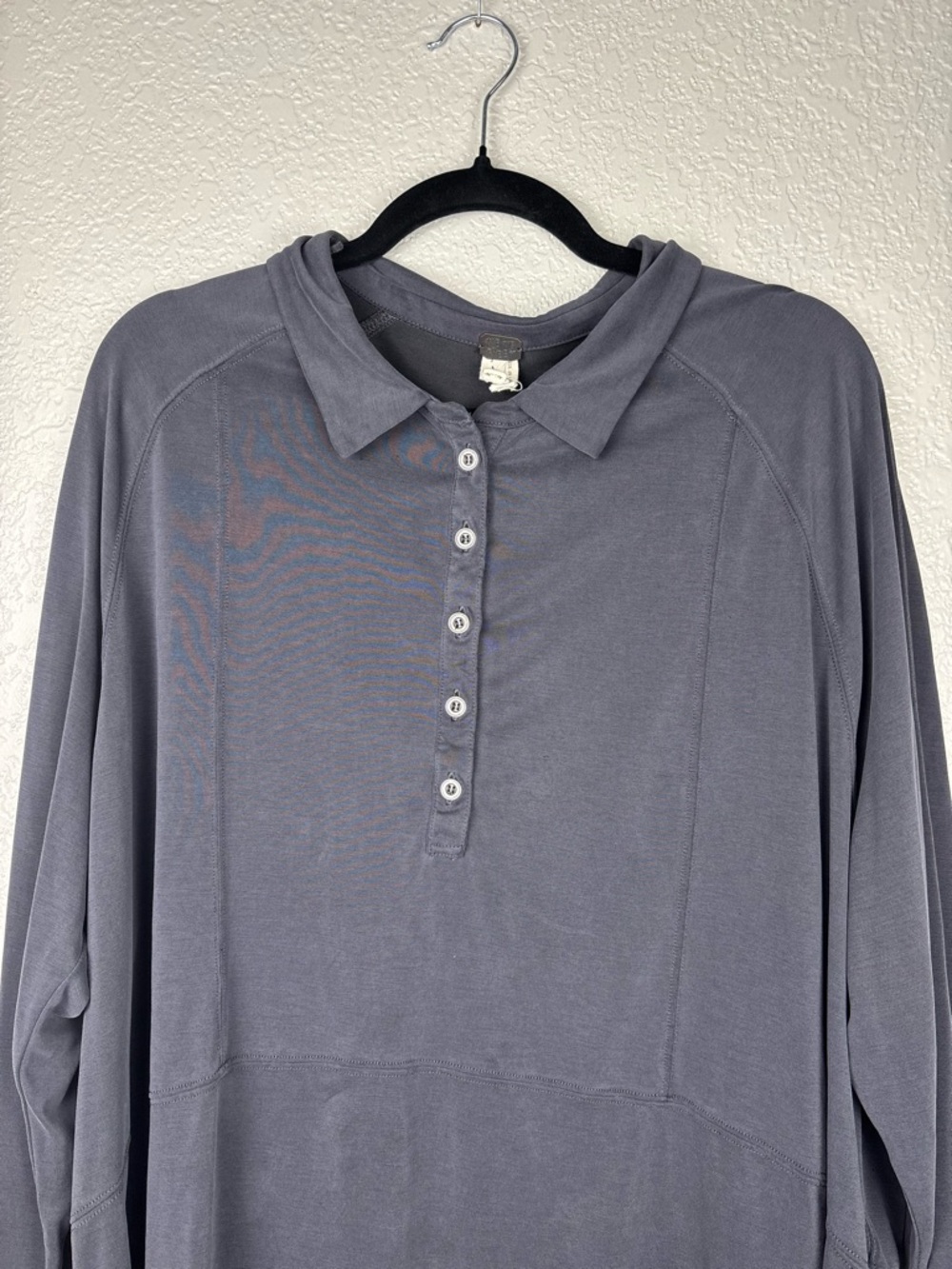 We The Free “Rose” Gray Small Polo Henley Top Modal Oversized Boho Minimalist - Picture 4 of 14